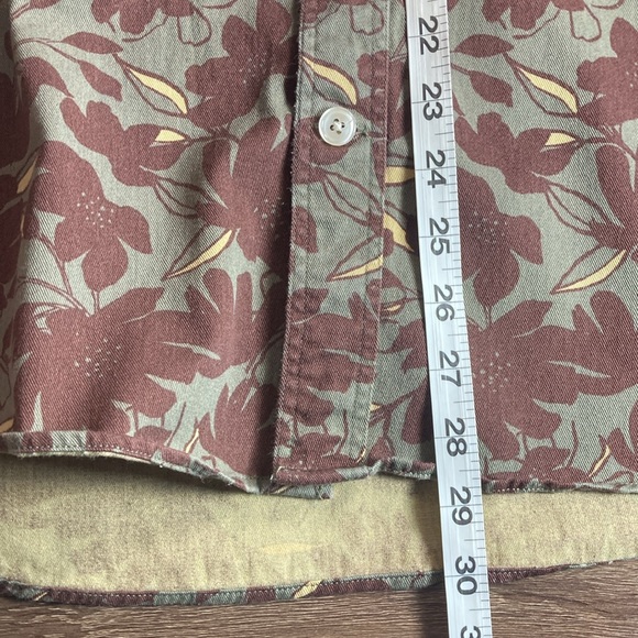 Mens EUC Frank & Oak Large Floral Print Green & Brown Button Down Shirt - Picture 6 of 7